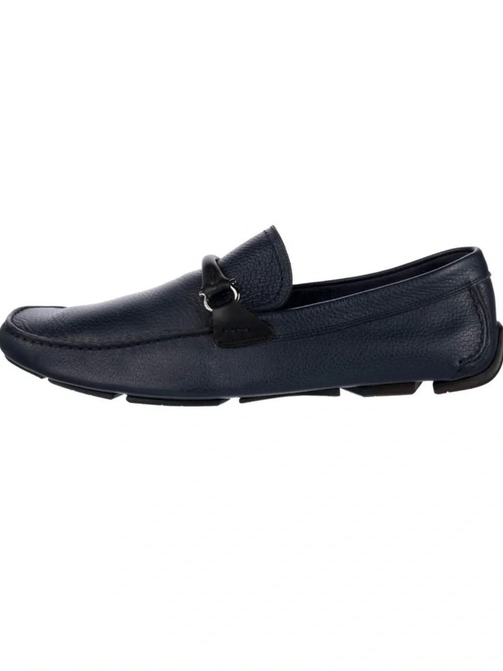 Salvatore Ferragamo Navy Gancini Logo Leather Drivers